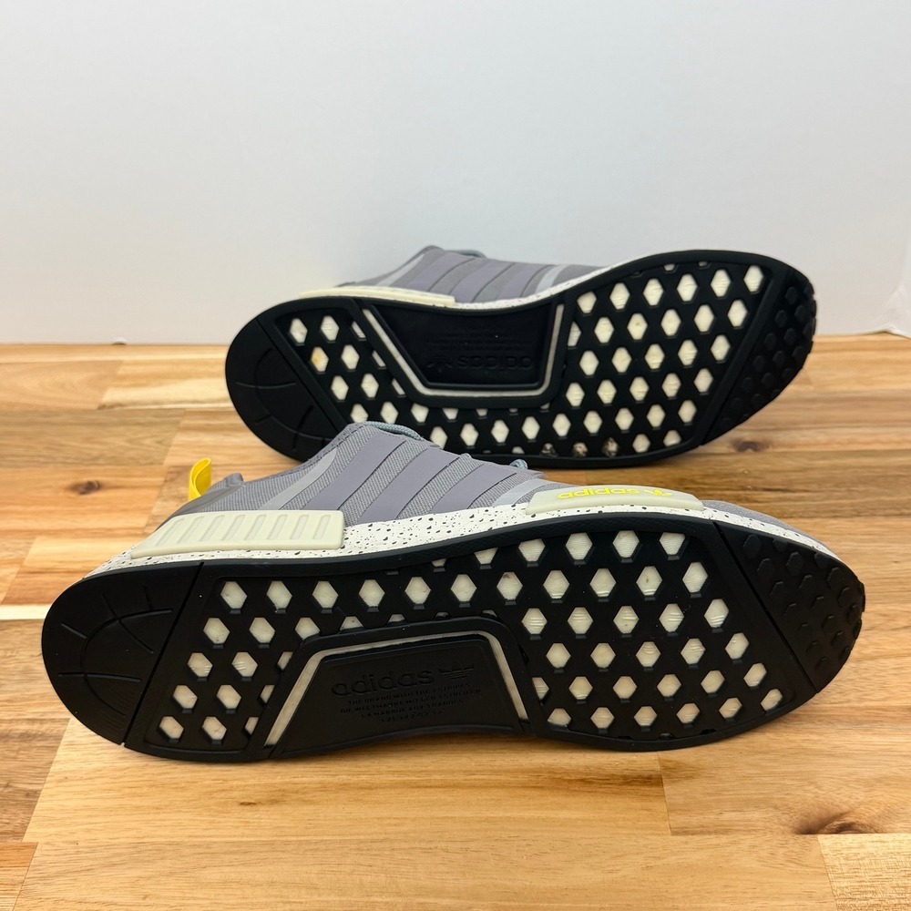 Adidas NMD R1 Trace Grey Yellow Speckled Boost Sneakers GX9534 Mens Size 11 - Picture 8 of 9